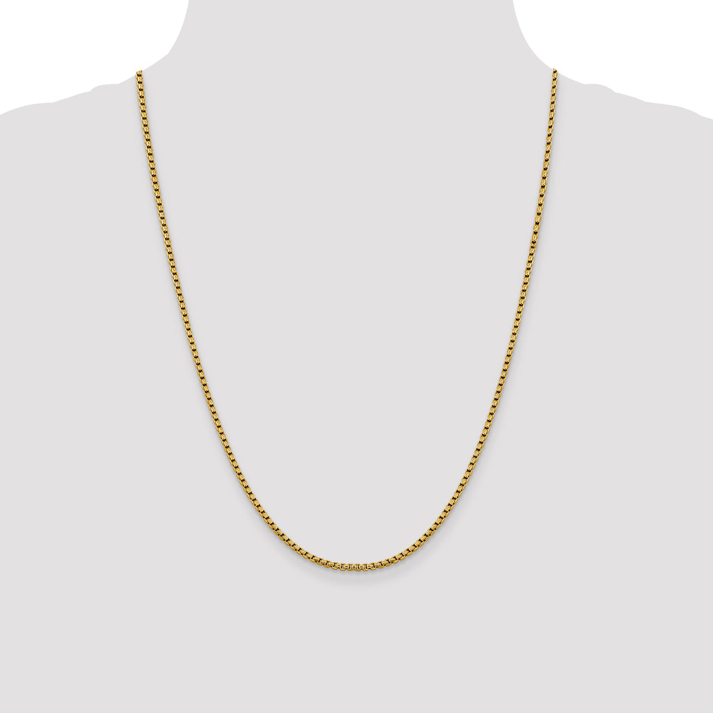 14K Yellow Gold Solid Diamond-Cut Box Chain Necklace 2.4mm