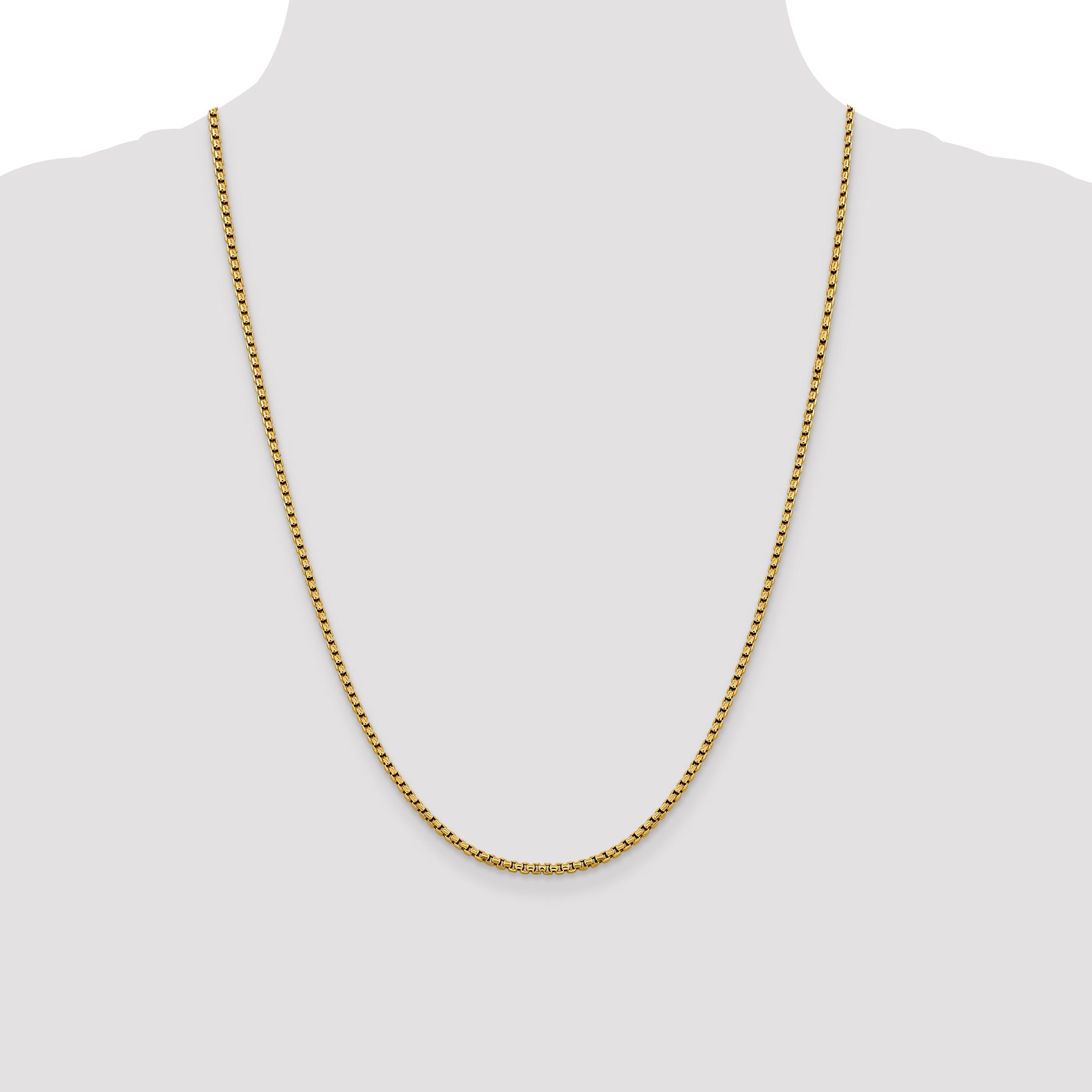 14K Yellow Gold Solid Diamond-Cut Box Chain Necklace 2.4mm