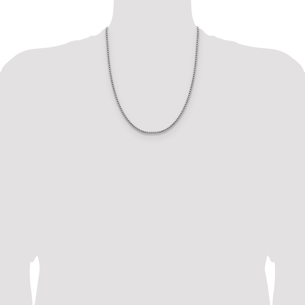 14K White Gold 2.4mm Semi-Solid D/C Round Box Chain