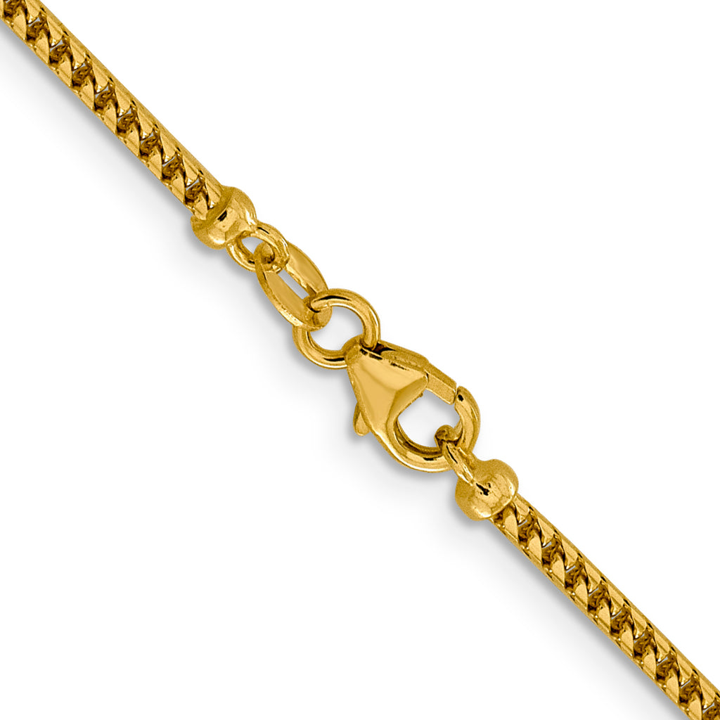 14K Yellow Gold Solid Franco Chain Necklace 2mm