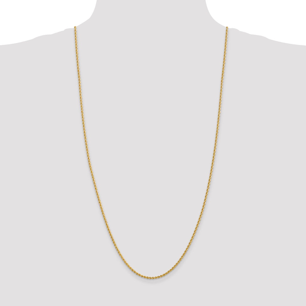 14K Yellow Gold Solid Rope Chain Necklace 2.25mm