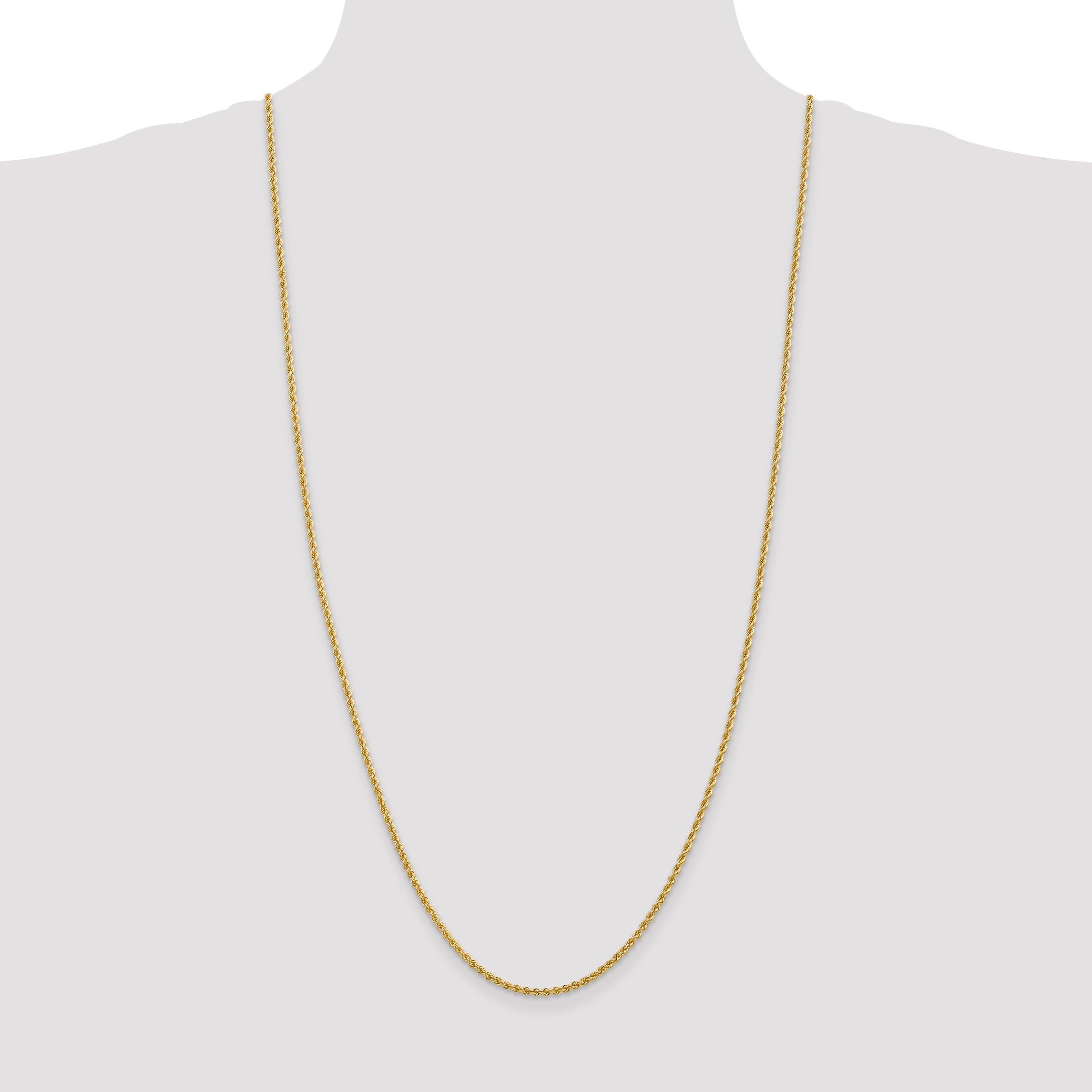 14K Yellow Gold Solid Rope Chain Necklace 2.25mm