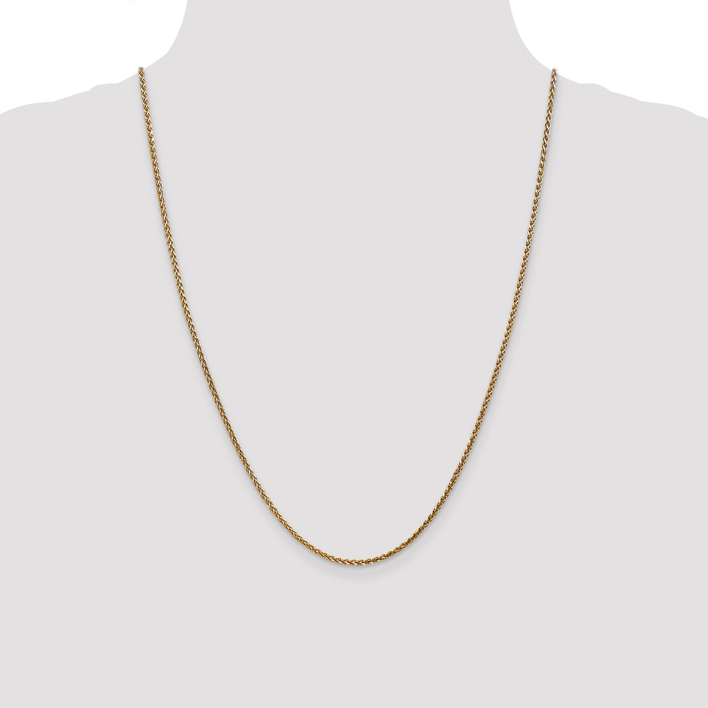 14K Yellow Gold Solid Diamond-Cut Wheat Chain Necklace 1.8mm