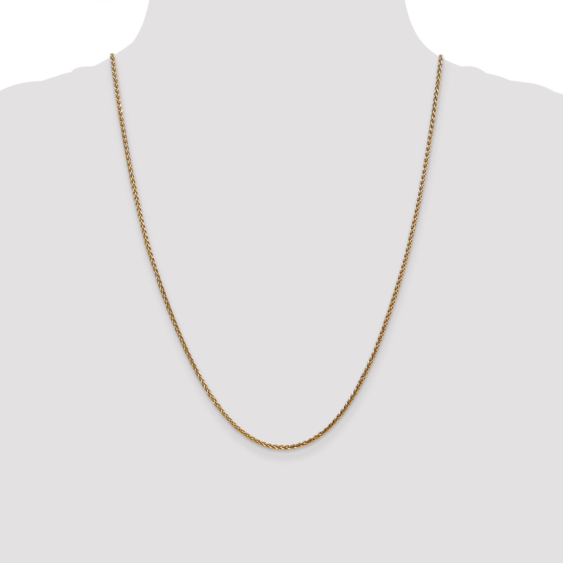 14K Yellow Gold Solid Diamond-Cut Wheat Chain Necklace 1.8mm