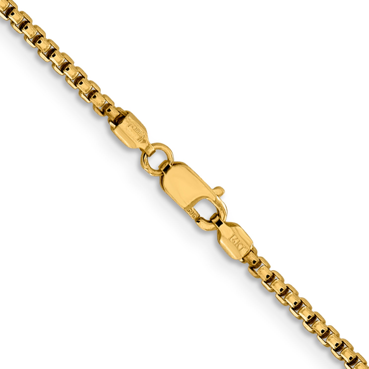14K Yellow Gold Solid Diamond-Cut Box Chain Necklace 1.85mm