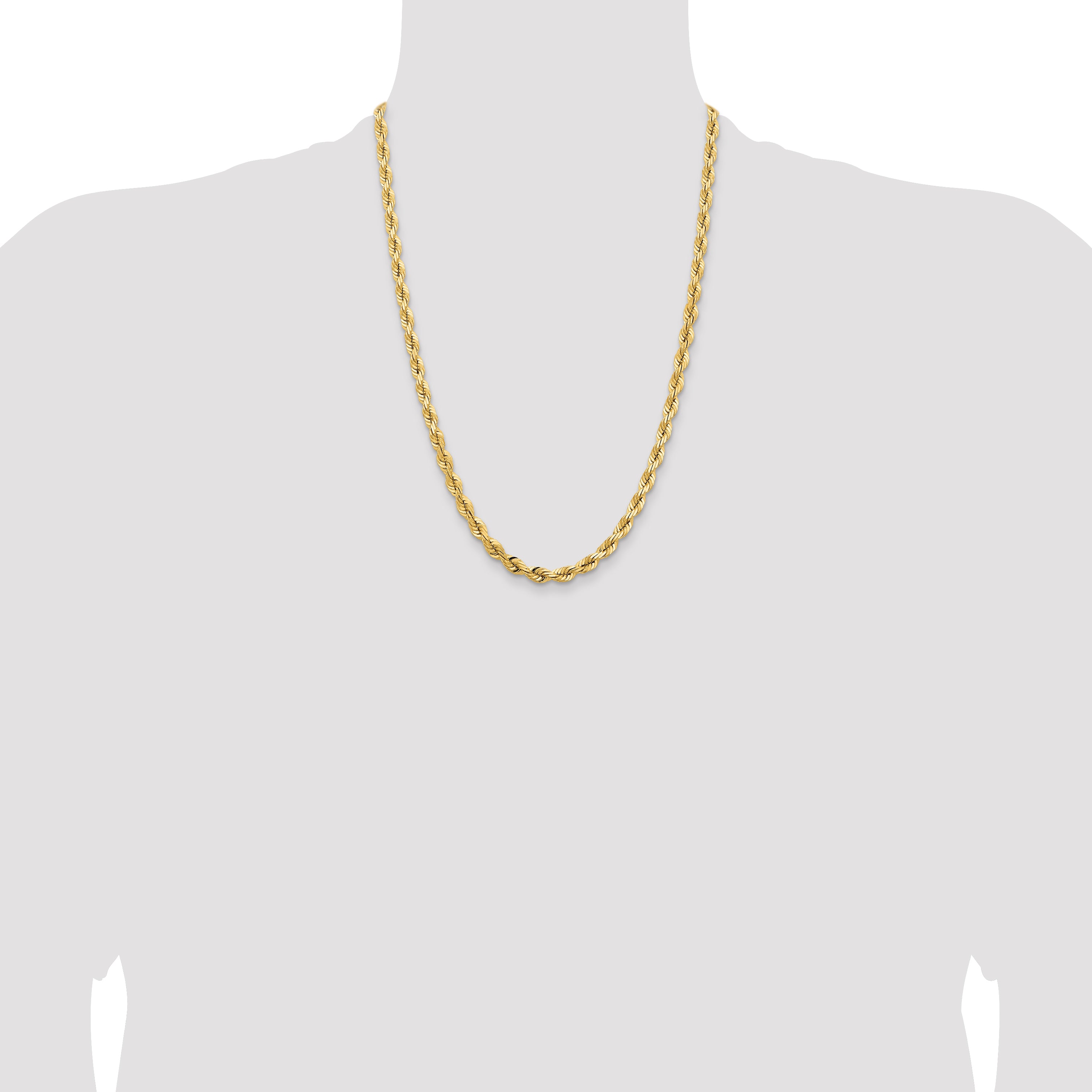 14K Yellow Gold Diamond-Cut Rope Chain Necklace 5mm