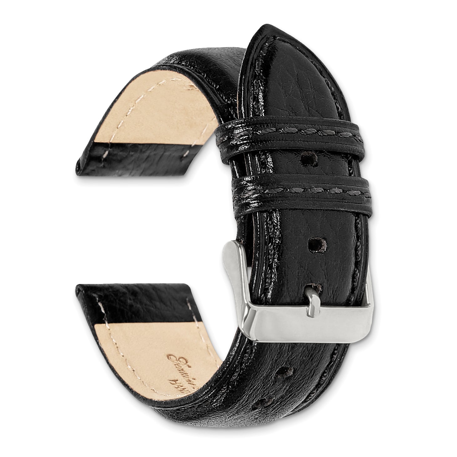 18mm Black Belting Leather with Brushed Stainless Steel Panerai Style Buckle 7.5 inch Watch Band