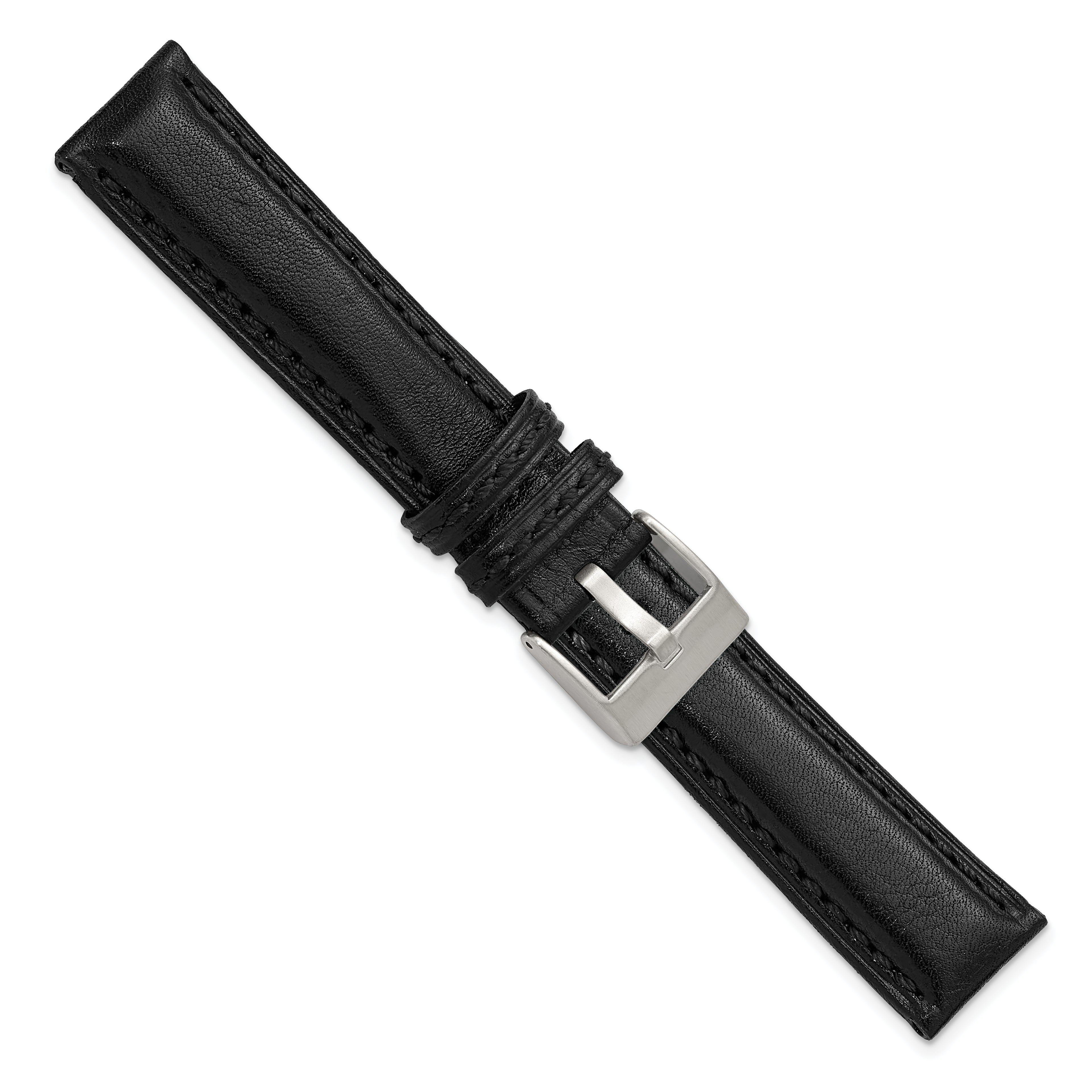 18mm Black Belting Leather with Brushed Stainless Steel Panerai Style Buckle 7.5 inch Watch Band