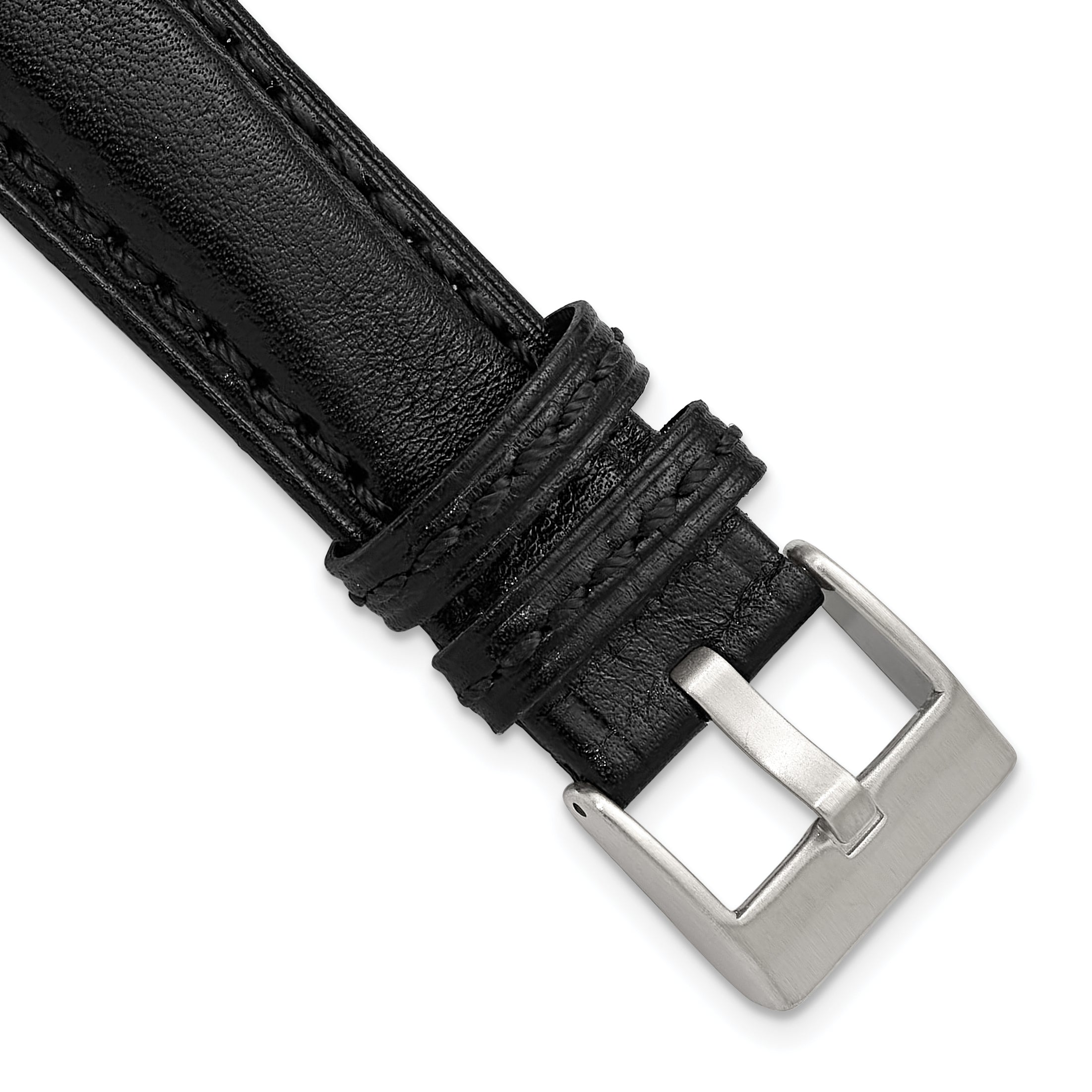 24mm Black Belting Leather with Brushed Stainless Steel Panerai Style Buckle 7.5 inch Watch Band