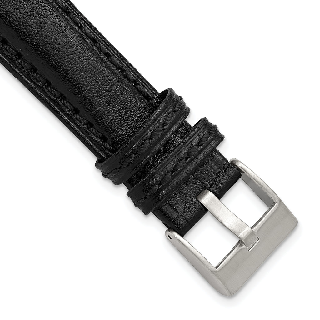 18mm Black Belting Leather with Brushed Stainless Steel Panerai Style Buckle 7.5 inch Watch Band
