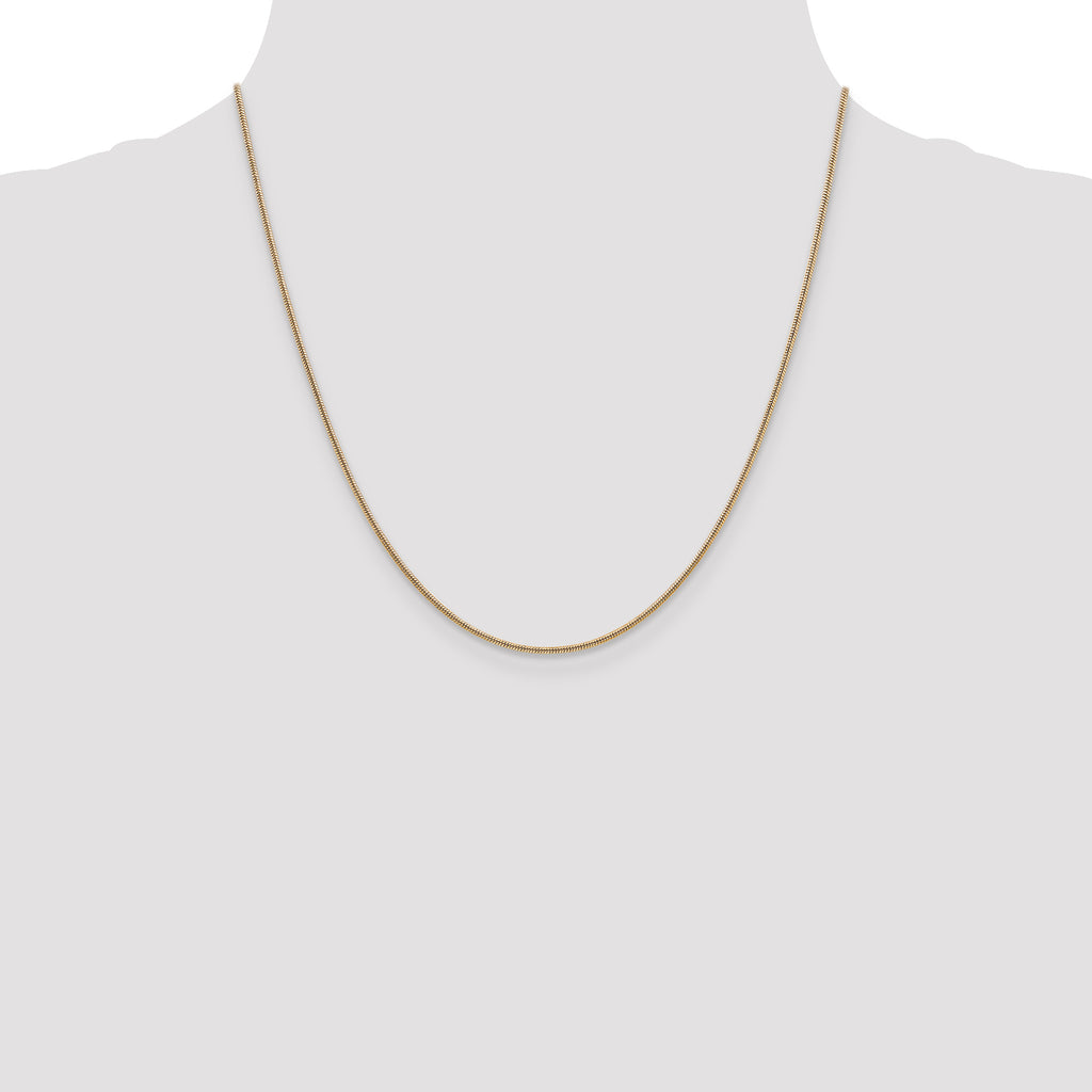 14K Yellow Gold Solid Snake Chain Necklace 1.3mm