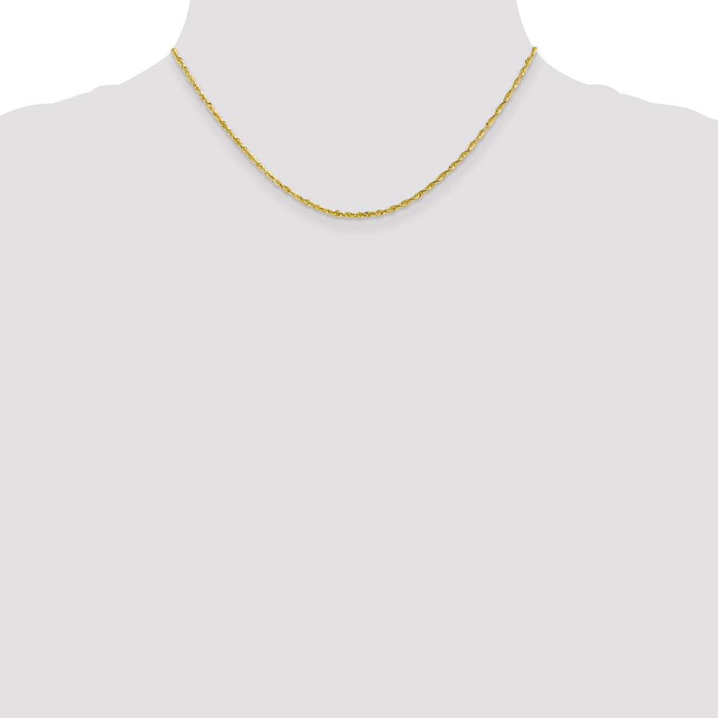 10K Yellow Gold Solid Diamond-Cut Rope Chain Necklace 2mm