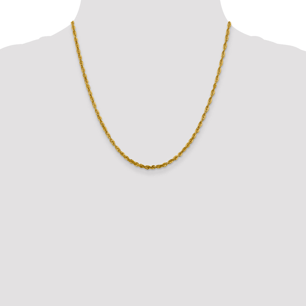 10K Yellow Gold Solid Diamond-Cut Rope Chain Necklace 3mm