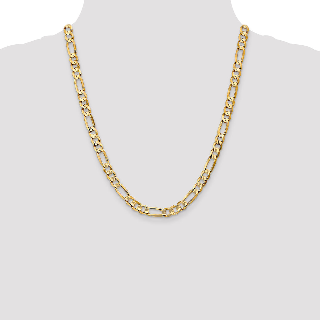 Concave Figaro Chain in 10K Yellow Gold, Bracelet to Necklace Lengths, 6.75mm - Sophia Jewelers