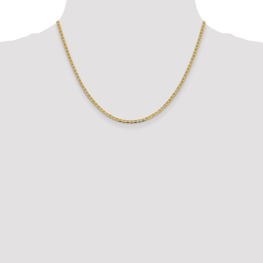 10K Yellow Gold Solid Anchor Chain Necklace 2.4mm