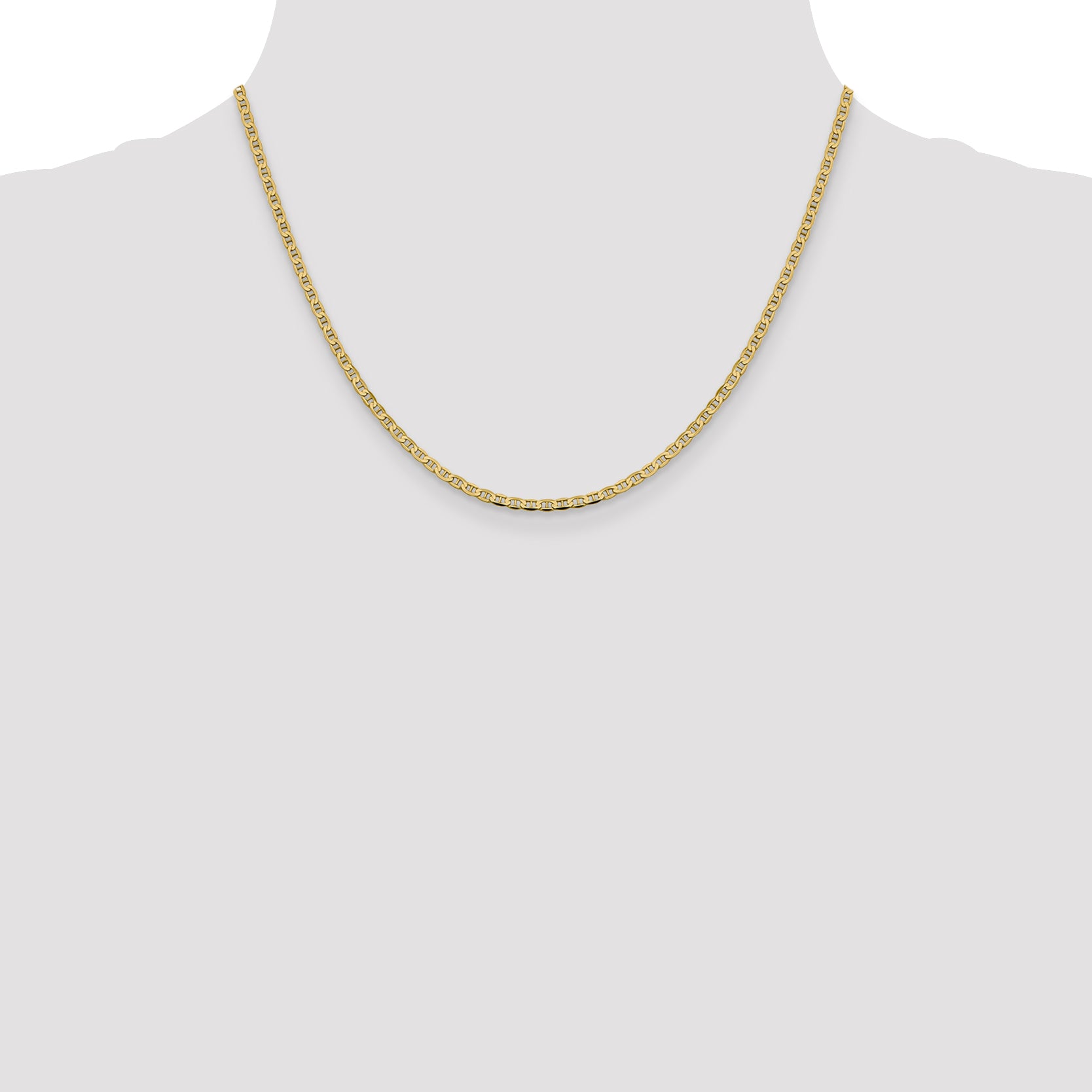 10K Yellow Gold Solid Anchor Chain Necklace 2.4mm
