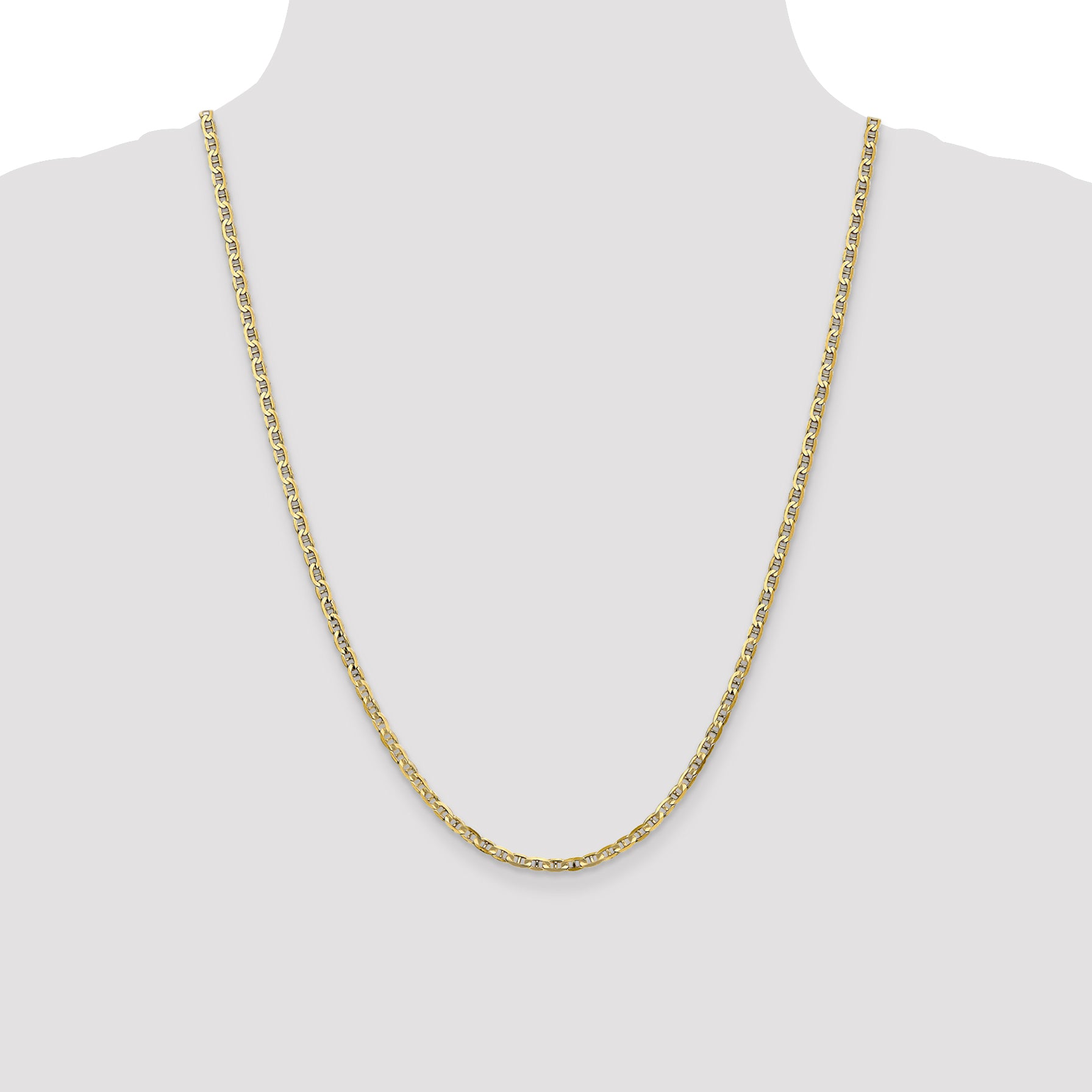 10K Yellow Gold Solid Anchor Chain Necklace 3mm