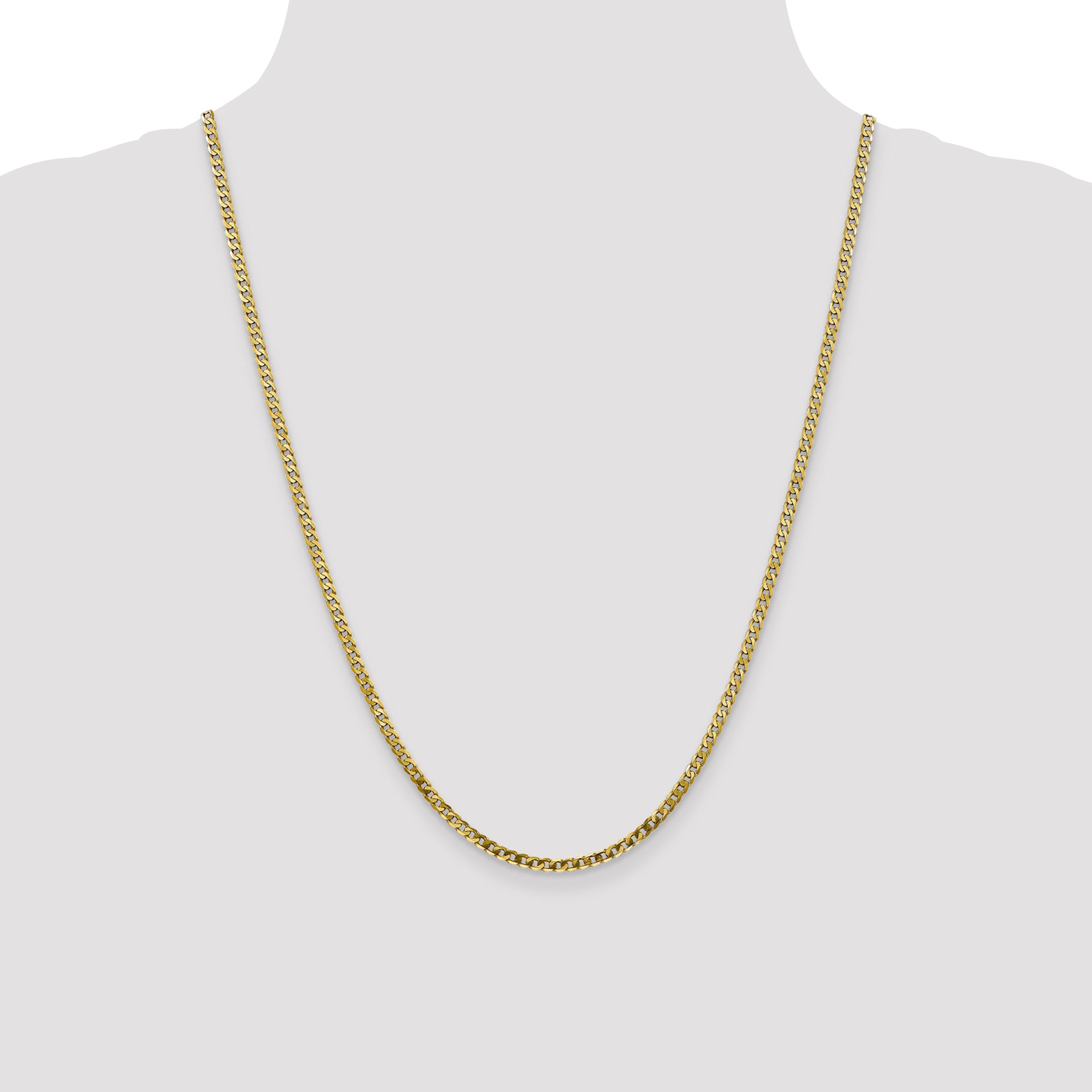10K Yellow Gold Solid Curb Chain Necklace 2.4mm
