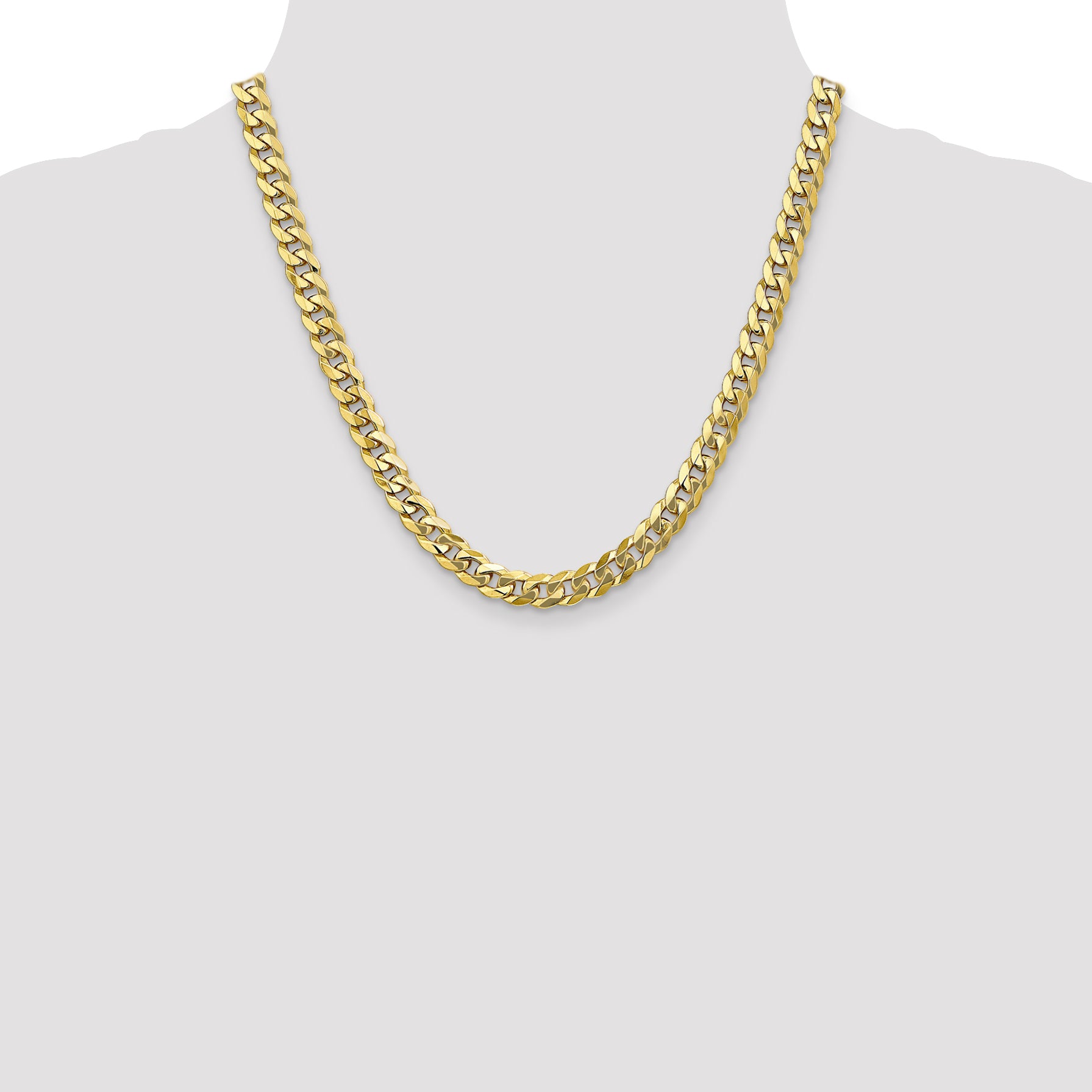 8.0mm 10K Yellow Gold Flat Beveled Curb Chain - Sophia Jewelers