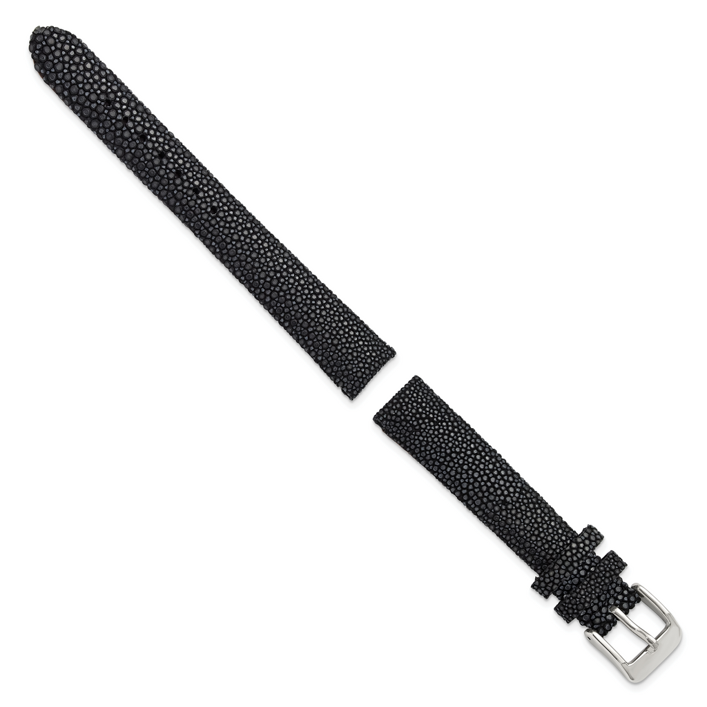 16mm Black Genuine Stingray with Silver-tone Buckle 7.5 inch Watch Band