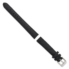 16mm Black Genuine Stingray with Silver-tone Buckle 7.5 inch Watch Band