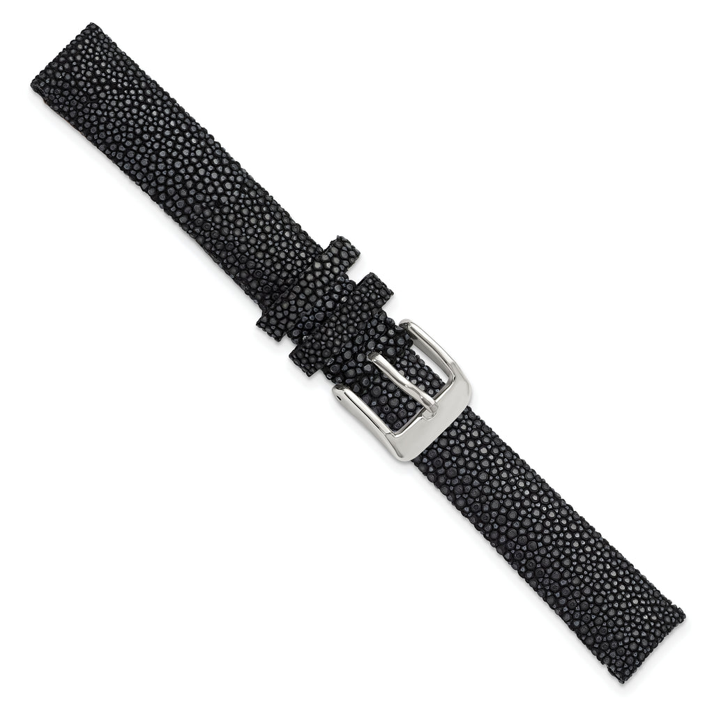 16mm Black Genuine Stingray with Silver-tone Buckle 7.5 inch Watch Band