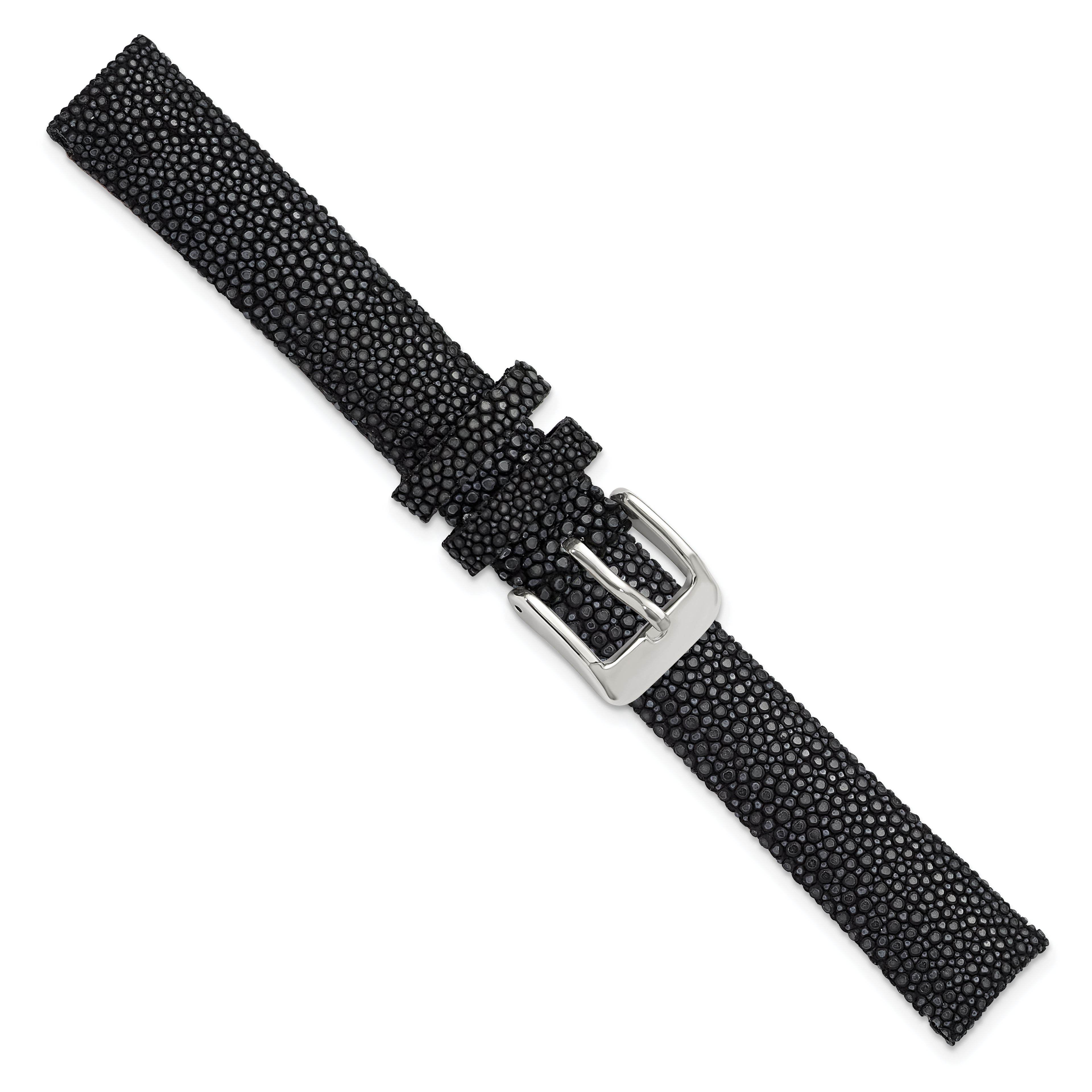 16mm Black Genuine Stingray with Silver-tone Buckle 7.5 inch Watch Band