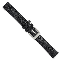 16mm Black Genuine Stingray with Silver-tone Buckle 7.5 inch Watch Band