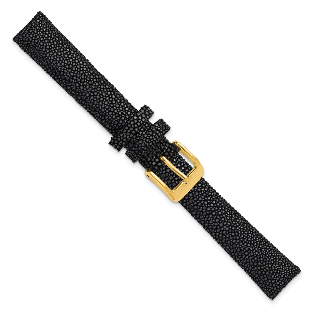 16mm Black Genuine Stingray with Gold-tone Buckle 7.5 inch Watch Band