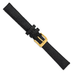 16mm Black Genuine Stingray with Gold-tone Buckle 7.5 inch Watch Band