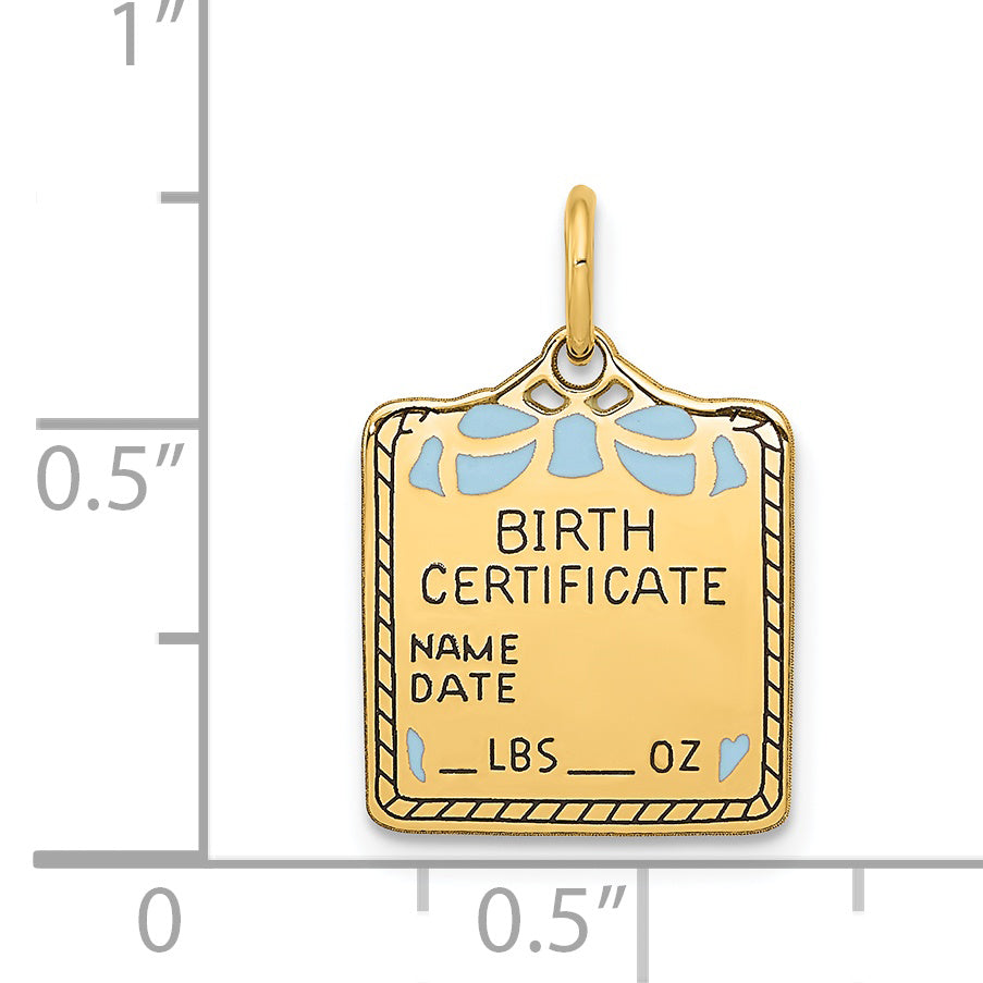 14k Enameled Blue Engravable BIRTH CERTIFICATE Charm - Sophia Jewelers
