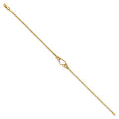 14k Polished Open Heart with Filigree and Bismark Chain 9 inch  Anklet