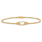 14k Polished Open Heart with Filigree and Bismark Chain 9 inch  Anklet