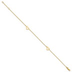 14k Polished Cut-out Heart 9 inch Plus 1 inch Extender - Total 10 inch Anklet - Sophia Jewelers