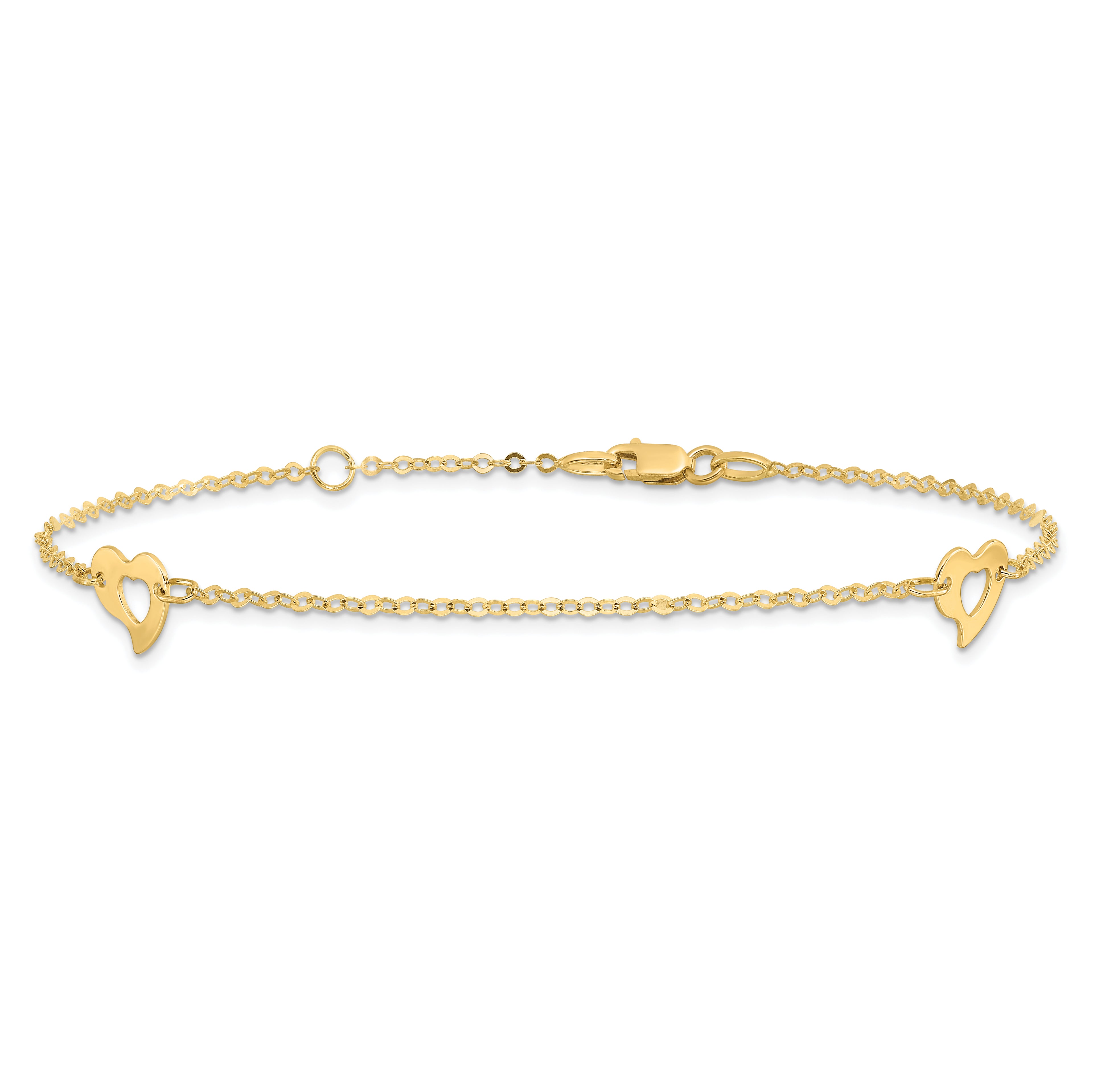 14k Polished Cut-out Heart 9 inch Plus 1 inch Extender - Total 10 inch Anklet - Sophia Jewelers