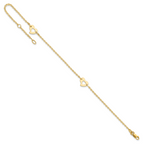 14k Polished Cut-out Heart 9 inch Plus 1 inch Extender - Total 10 inch Anklet - Sophia Jewelers