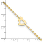 14k Polished Cut-out Heart 9 inch Plus 1 inch Extender - Total 10 inch Anklet - Sophia Jewelers
