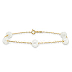 14k 7-8mm White Near-Round Freshwater Cultured Pearl 5-Station 9 inch Anklet - Sophia Jewelers