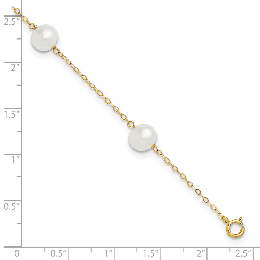 14k 7-8mm White Near-Round Freshwater Cultured Pearl 5-Station 9 inch Anklet - Sophia Jewelers
