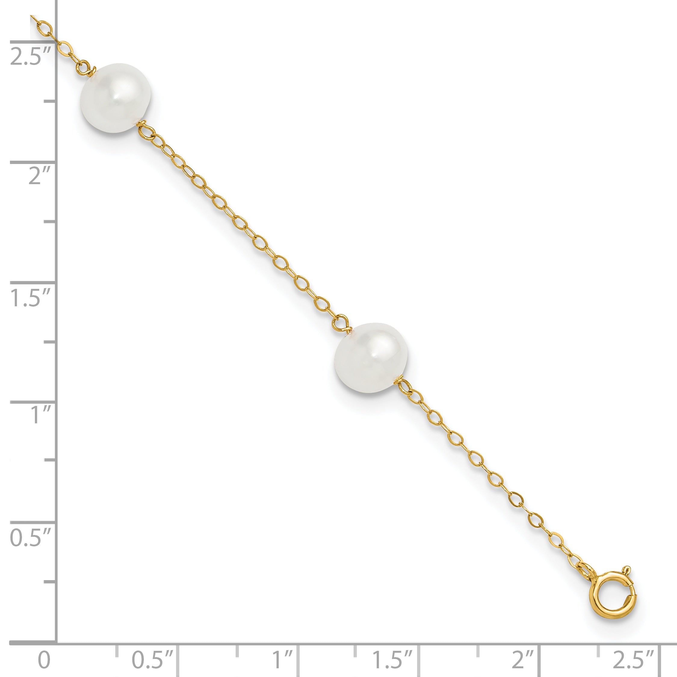 14k 7-8mm White Near-Round Freshwater Cultured Pearl 5-Station 9 inch Anklet - Sophia Jewelers