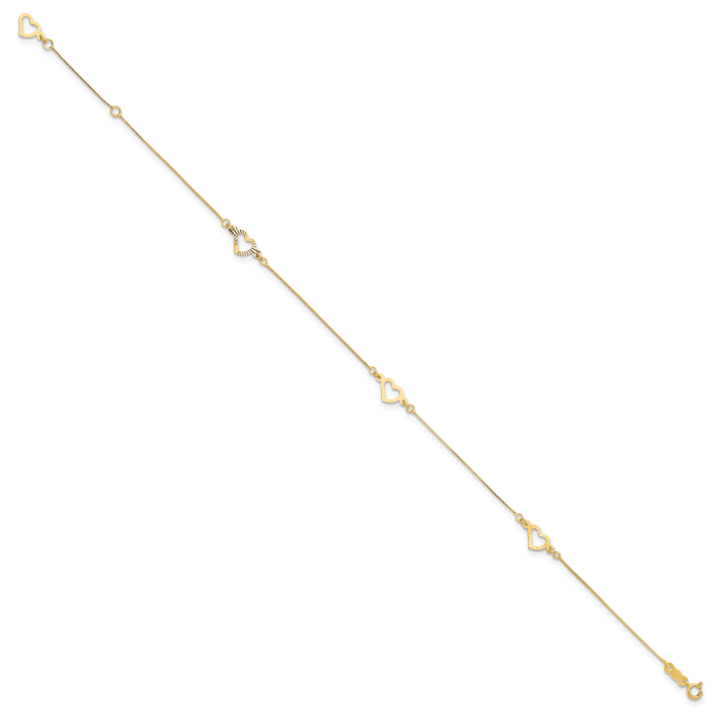 14K Fancy Open Hearts 3-Station 9 inch Plus 1 inch Extender - Total 10 inch Anklet - Sophia Jewelers Main image