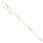 14K Fancy Open Hearts 3-Station 9 inch Plus 1 inch Extender - Total 10 inch Anklet - Sophia Jewelers