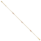 14k Tri-Color Puffed Hearts and Beads 9 inch Plus 1 inch Extender - Total 10 inch Anklet - Sophia Jewelers