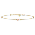 14k Tri-Color Puffed Hearts and Beads 9 inch Plus 1 inch Extender - Total 10 inch Anklet - Sophia Jewelers