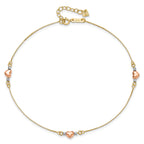 14k Tri-Color Puffed Hearts and Beads 9 inch Plus 1 inch Extender - Total 10 inch Anklet - Sophia Jewelers