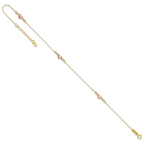 14k Tri-Color Puffed Hearts and Beads 9 inch Plus 1 inch Extender - Total 10 inch Anklet - Sophia Jewelers