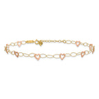 14k Two-tone Hammered Open Hearts and Oval Link 9 inch Plus 1 inch Extender - Total 10 inch Anklet - Sophia Jewelers