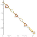 14k Two-tone Hammered Open Hearts and Oval Link 9 inch Plus 1 inch Extender - Total 10 inch Anklet - Sophia Jewelers
