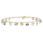 14K Tri-Color Dangle Hearts 9 inch Plus 1 inch Extender - Total 10 inch Anklet - Sophia Jewelers