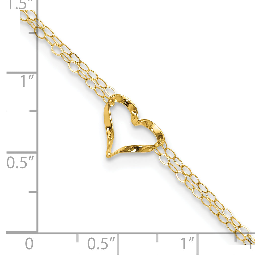 14k Double Strand Chain and Twisted Heart 9 inch Plus 1 inch Extender - Total 10 inch Anklet - Sophia Jewelers
